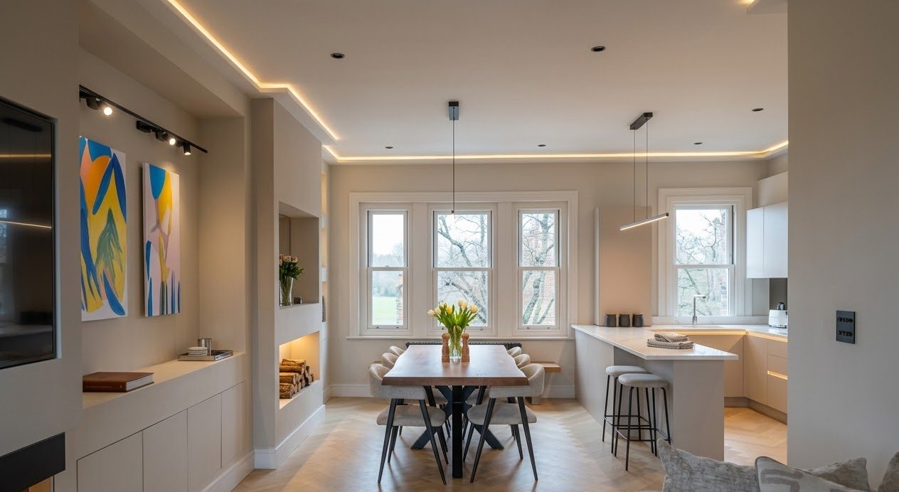 Open-plan kitchen, dining and living space, part of Zhak & Co.'s Bromley single-storey rear extension